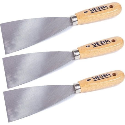 3x Veba Plamuurmes 8cm houten handvat – voordeelverpakking voor nauwkeurig plamuurwerk