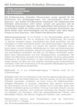 HG koffiemachine ontkalker citroenzuur + Gratis KwastenDiscounter spons