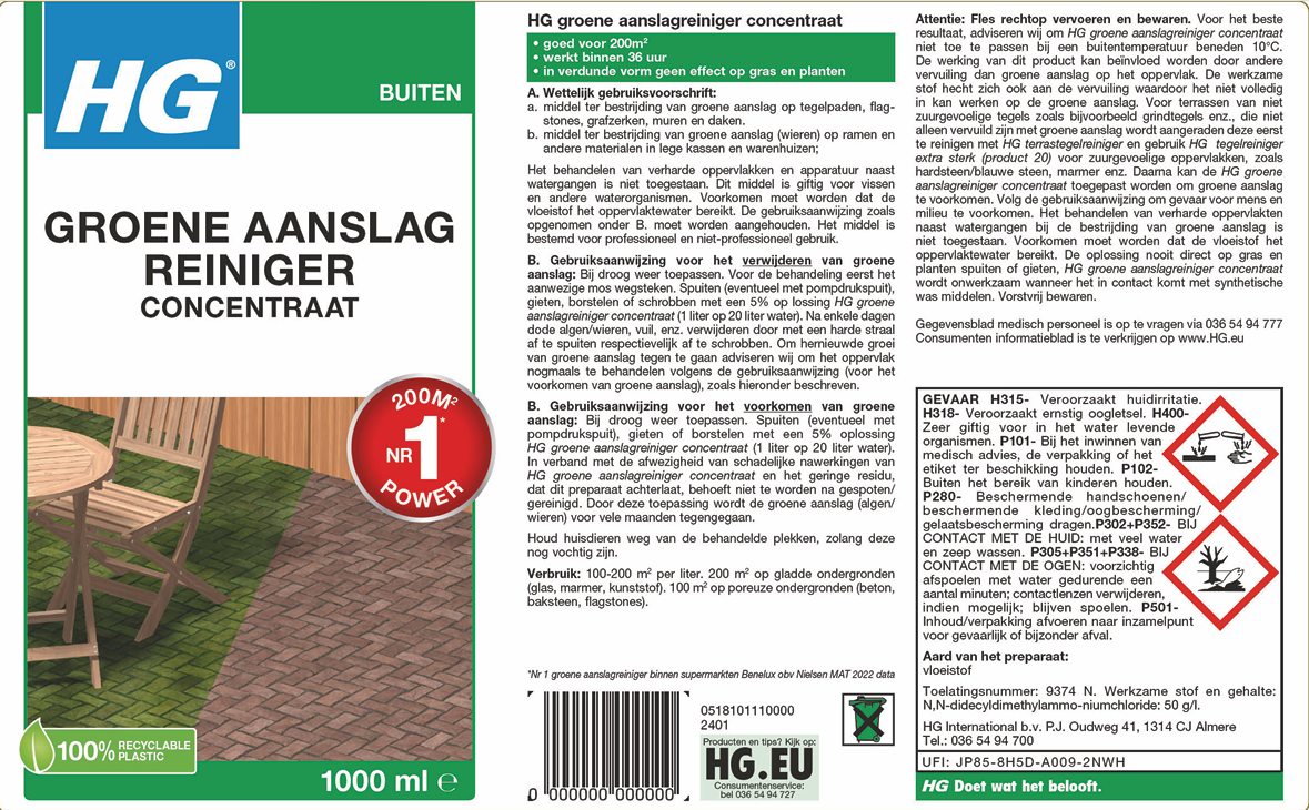 HG groene aanslagreiniger concentraat 1L 9374N
