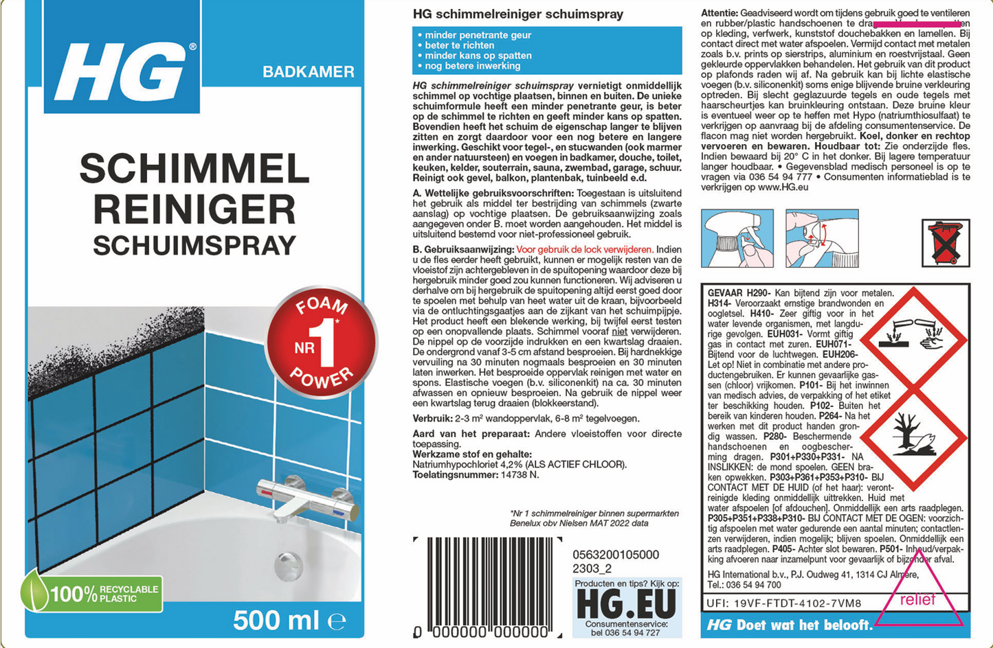HG schimmelreiniger schuimspray - 2 stuks + KwastenDiscounter spons