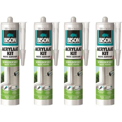 Bison acrylaatkit wit 4 stuks – geschikt voor afdichten en kitten van diverse oppervlakken