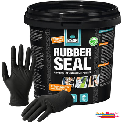 Bison Rubber Seal 750 ml pot met KwastenDiscounter nitril handschoenen – waterdichte afdichting met beschermende handschoenen