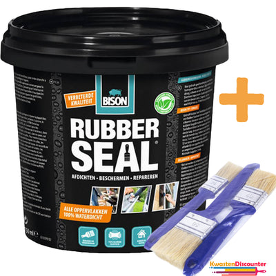 Bison Rubber Seal 750 ml pot met KwastenDiscounter wegwerpkwasten set 3-delig plat (30 mm, 40 mm, 50 mm) voor waterdichte afdichting en precisiewerk