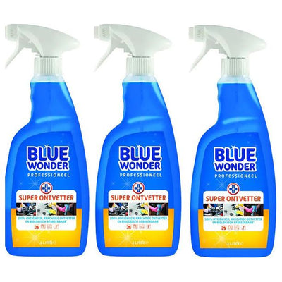 Blue Wonder professioneel superontvetter spray 3 stuks met gratis KwastenDiscounter spons – krachtige ontvetter voor zware vervuiling