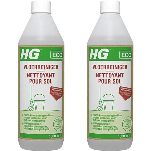 HG eco vloerreiniger 2 stuks met gratis KwastenDiscounter spons – milieuvriendelijke reiniger voor alle soorten vloeren