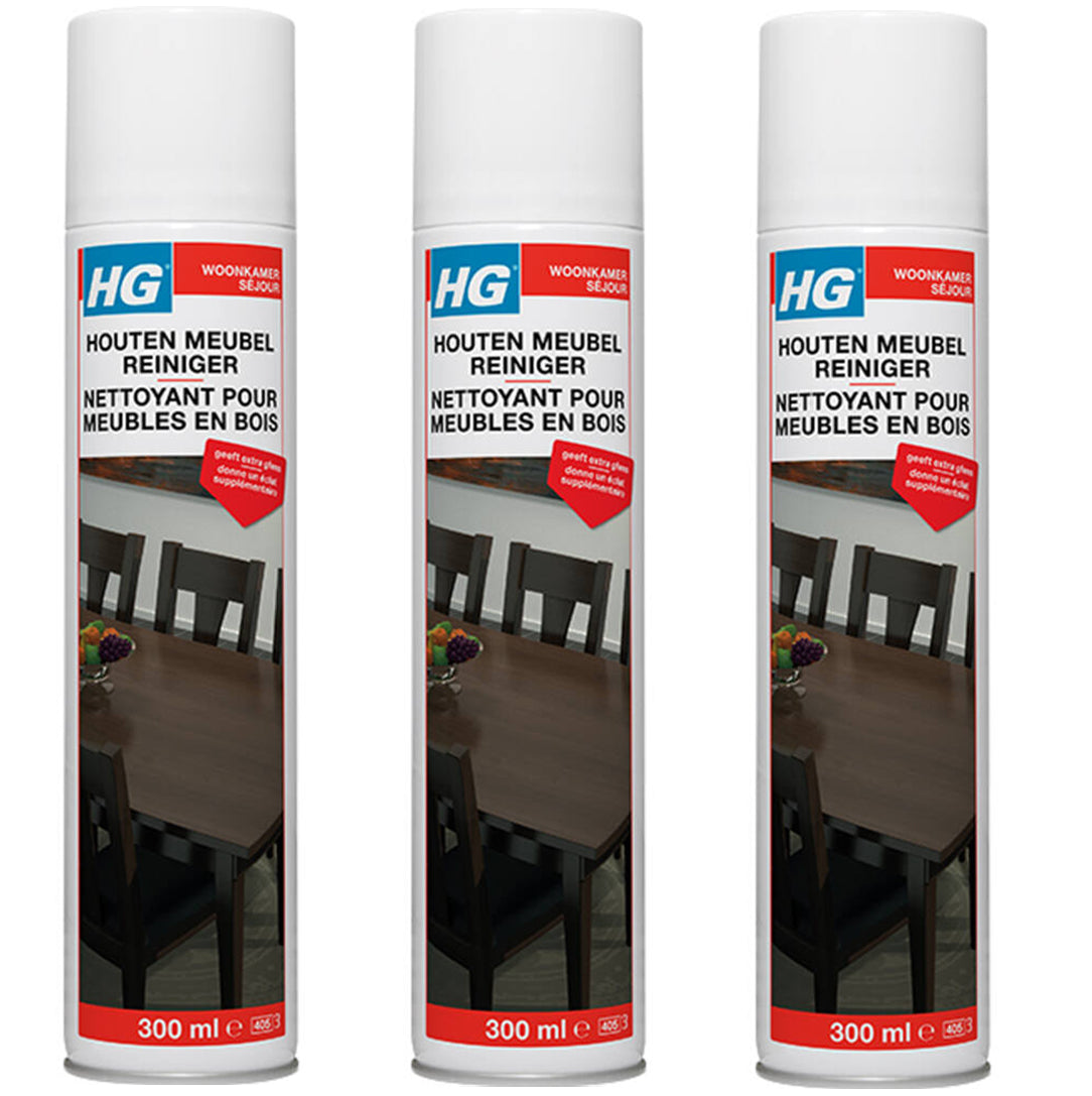 HG Houtenmeubelreiniger, set van 3 stuks – zachte reiniger voor houten meubels met gratis KwastenDiscounter spons