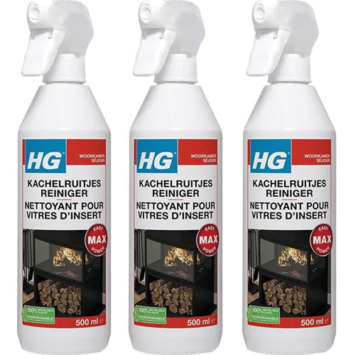 HG kachelruitjesreiniger 3 stuks met gratis KwastenDiscounter spons – reinigt streeploos en grondig kachelruitjes en glasoppervlakken
