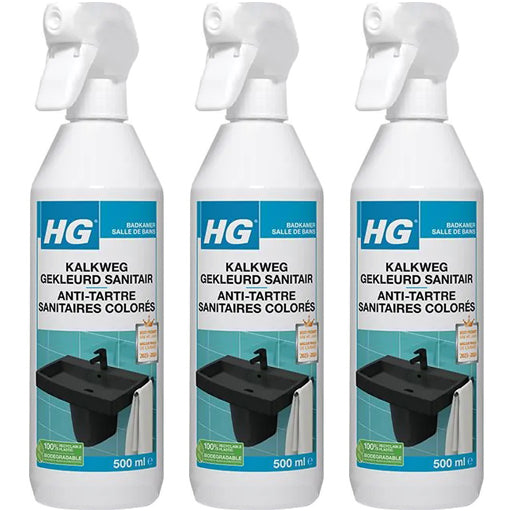HG kalkweg gekleurd sanitair 3 stuks met gratis KwastenDiscounter spons – effectief voor het verwijderen van kalk en vuil op gekleurd sanitair