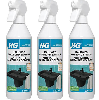 HG kalkweg gekleurd sanitair 3 stuks met gratis KwastenDiscounter spons – effectief voor het verwijderen van kalk en vuil op gekleurd sanitair