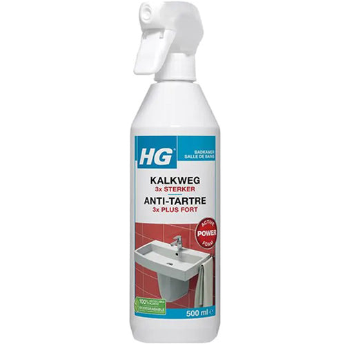 Fles HG Kalkweg schuimspray 3x sterker 500 ml met gratis KwastenDiscounter spons – extra krachtige reiniger tegen hardnekkige kalk- en vuilafzettingen