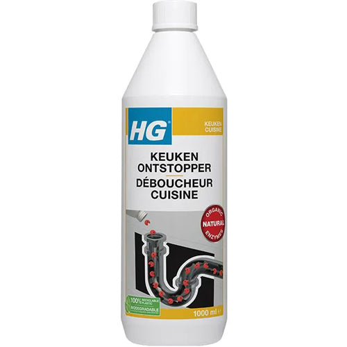 Fles HG keukenontstopper met gratis KwastenDiscounter handschoenen – krachtige ontstopper voor keukenafvoeren