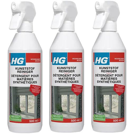 HG kunststof reiniger 3 stuks met gratis KwastenDiscounter spons – effectieve reiniger voor kunststof oppervlakken, verwijdert vuil en vet