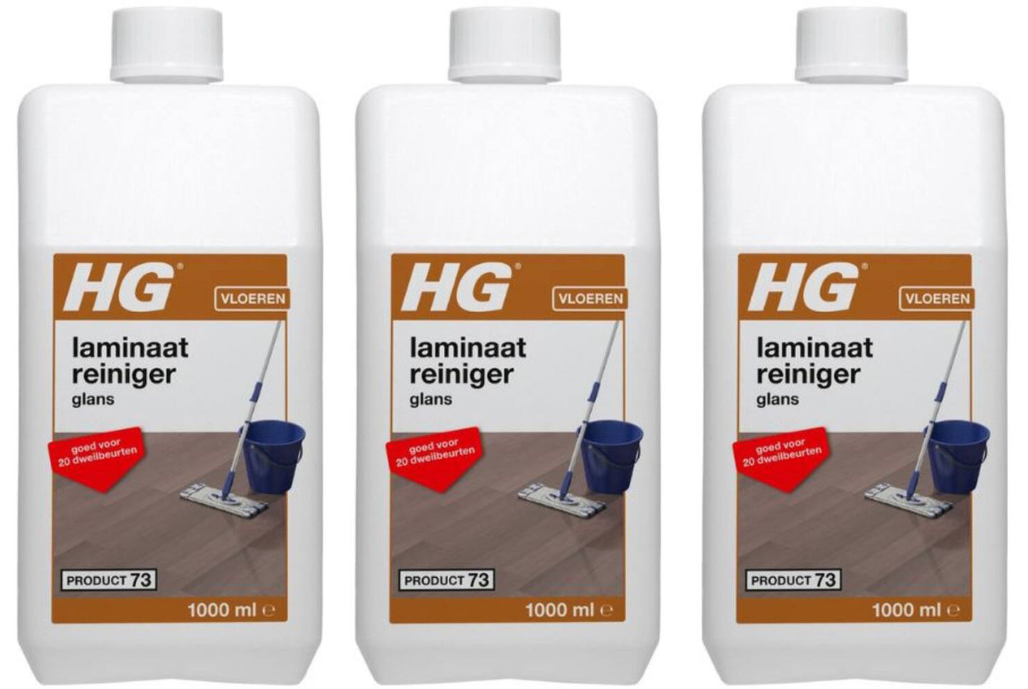 HG Laminaatreiniger Glans, set van 3 stuks – reiniger voor glanzende laminaatvloeren met gratis KwastenDiscounter spons