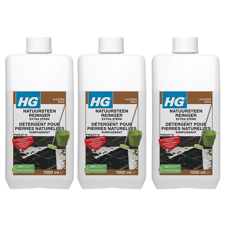 HG natuursteenreiniger extra sterk 3 stuks met gratis KwastenDiscounter spons – krachtige reiniger voor het grondig schoonmaken van natuursteen