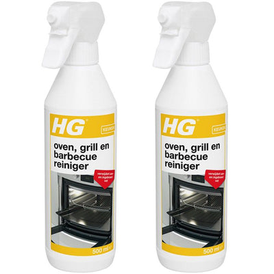 HG oven, grill en barbecuereiniger 500 ml 2 stuks met gratis KwastenDiscounter spons – krachtige reiniger voor oven, grill en barbecue