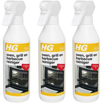HG oven, grill en barbecuereiniger 500 ml 3 stuks met gratis KwastenDiscounter spons – krachtige reiniger voor oven, grill en barbecue