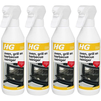 HG oven, grill en barbecuereiniger 500 ml 4 stuks met gratis KwastenDiscounter spons – krachtige reiniger voor oven, grill en barbecue