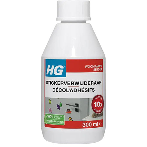 Fles HG stickerverwijderaar met gratis KwastenDiscounter spons – verwijdert moeiteloos stickers en lijmresten van diverse oppervlakken