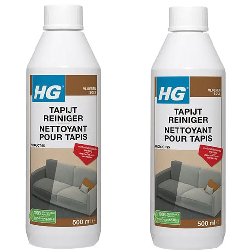 HG tapijtreiniger 500 ml 2 stuks met gratis KwastenDiscounter spons – verwijdert effectief vuil en vlekken uit tapijt en vloerbedekking