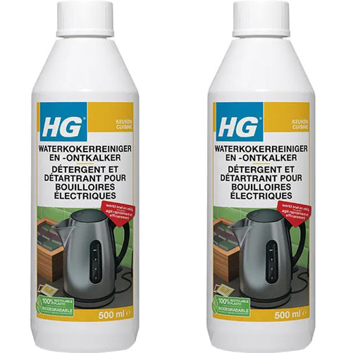 HG waterkokerreiniger en -ontkalker 2 stuks met gratis KwastenDiscounter spons – verwijdert kalkaanslag snel en veilig uit waterkokers