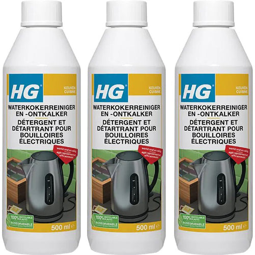 HG waterkokerreiniger en -ontkalker 3 stuks met gratis KwastenDiscounter spons – verwijdert kalkaanslag snel en veilig uit waterkokers