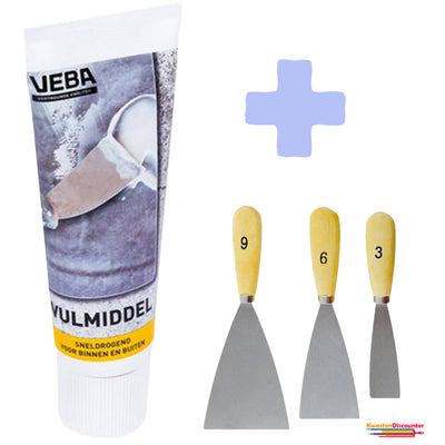 Muurvulmiddel 1x400 gram – vulmiddel en muurvuller met KD plamuurmes set 3-delig (3 cm, 6 cm, 9 cm) voor gladde muurafwerking