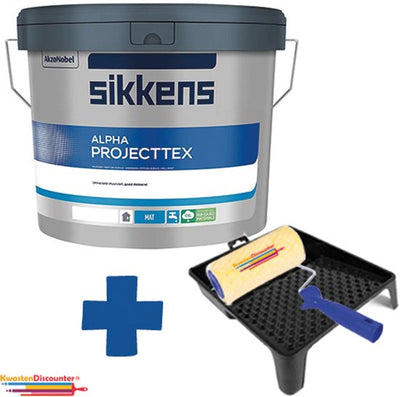 Sikkens Alpha Projecttex wit 10 liter met gratis KwastenDiscounter verfroller set – perfecte dekking en direct klaar voor gebruik