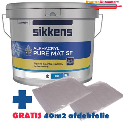 Sikkens Muurverf Alphacryl Pure Mat SF 10 liter G0.05.85 met gratis 40 m² afdekfolie (2x 4x5 meter)