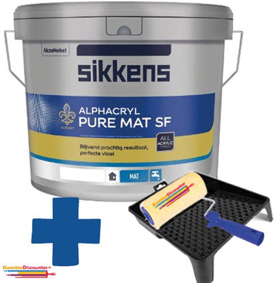 Sikkens Muurverf Alphacryl Pure Mat SF 10 liter G0.05.85 met gratis 18 cm anti-spat verfroller, verfbakje en verfrolbeugel