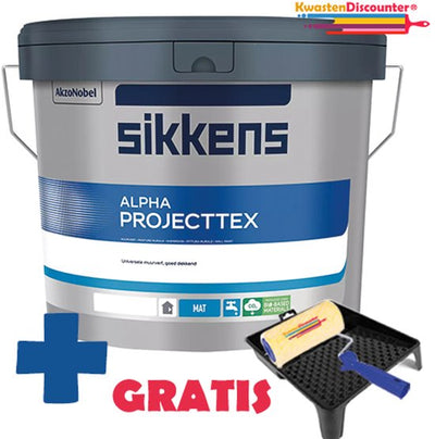 Sikkens Muurverf Alpha Projecttex 10 liter kleurcode RAL 9001 met gratis 18 cm anti-spat verfroller, verfbakje en verfrolbeugel