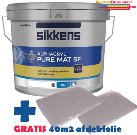 Sikkens Muurverf Alphacryl Pure Mat SF 10 liter RAL 9001 met gratis 40 m² afdekfolie (2x 4x5 meter)