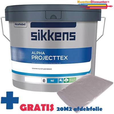 Sikkens Muurverf Alpha Projecttex 10 liter RAL 9010 met gratis 20 m² afdekfolie (4x5 meter)