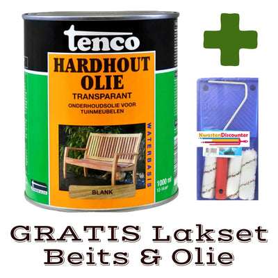 Tenco Hardhout Olie Transparant 1 liter met gratis KwastenDiscounter lakset Beits & Olie 5-delig, 10 cm