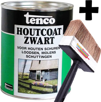 Tenco houtcoat zwart 1 liter met gratis Kwastendiscounter beitskwast