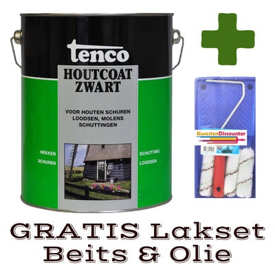 Tenco Houtcoat Zwart 1 liter met gratis KwastenDiscounter lakset Beits & Olie 5-delig, 10 cm