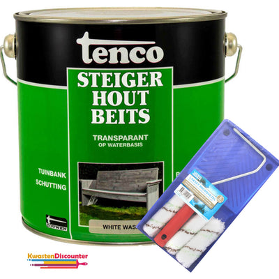 Tenco Steigerhoutbeits White Wash 2,5 liter – beschermende houtbeits met bijpassende beitsrol-set