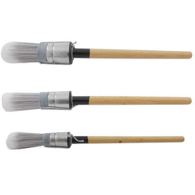 3-delige Ronde Verfkwastenset - Maat 8, 12 & 16 - RVS Bus - Gelakte Beukenhouten Steel - 100% Synthetisch Haar - Geschikt voor Alkyd/Terpentine en Acryl (Waterbasis) Verf