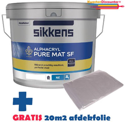 Sikkens Muurverf - Kleurcode RAL 9010 Alphacryl pure mat SF 10 Liter + GRATIS 20M2 (1x 4X5M) Afdekfolie