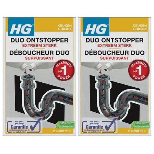 hg-duo-ontstopper-2-stuks-+-gratis-handschoenen-effectief-tegen-vet,-haar-&-zeepresten---ontstopper---vet-verwijderen---haar-en-zeepresten-oplossen---vet-oplossen---verstopping-afbeelding