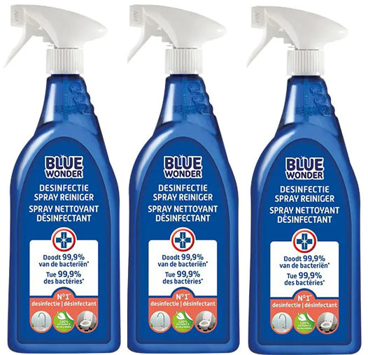 Blue Wonder desinfectie spray reiniger - 3 stuks + gratis KD Spons