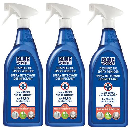 Blue Wonder desinfectie spray reiniger - 3 stuks + gratis KD Spons