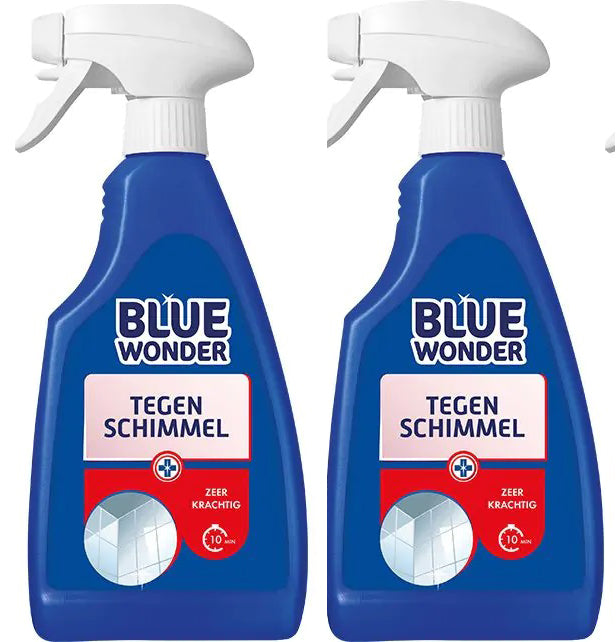 Blue Wonder Tegen Schimmel Spray 2 stuks + gratis KwastenDiscounter spons