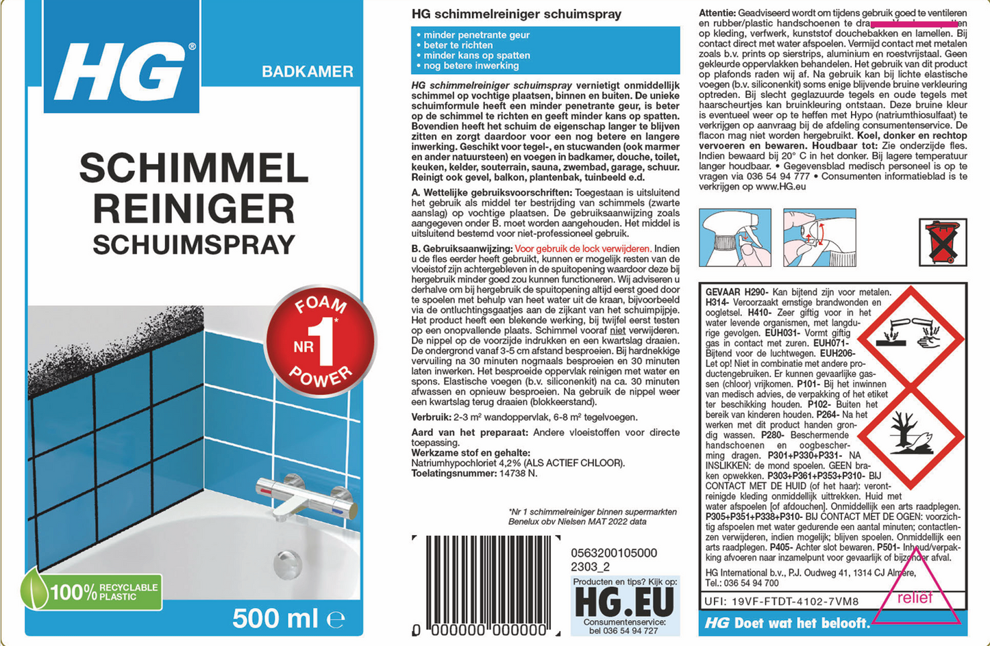 HG schimmelreiniger schuimspray - 3 stuks + KwastenDiscounter spons