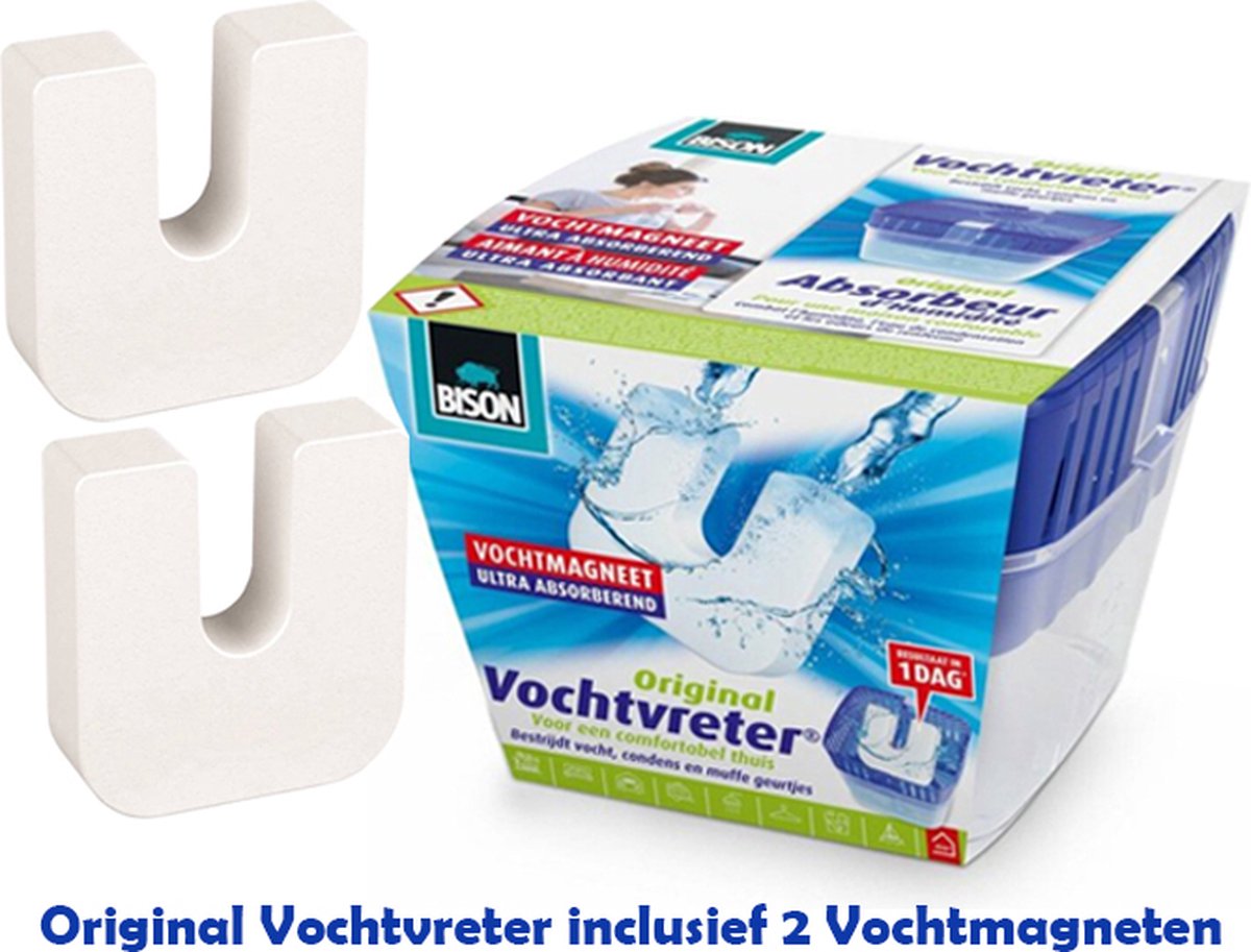 ACTIE Bison vochtvreter - 450 gram - inclusief 2 vochtmagneet navulling