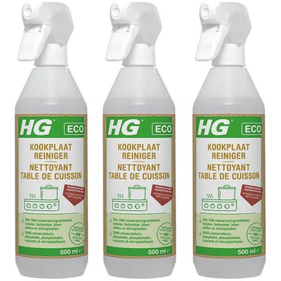 HG eco kookplaatreiniger 3 stuks met gratis KwastenDiscounter spons – milieuvriendelijke reiniger voor kookplaten, verwijdert vet en vuil effectief

