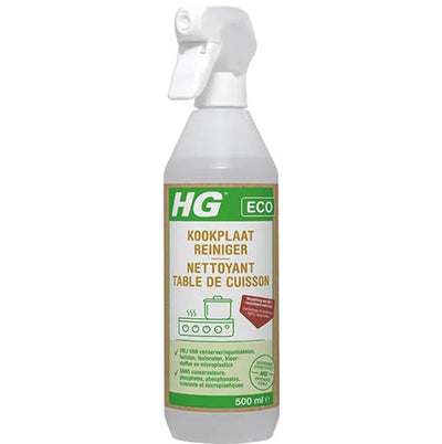 Fles HG eco kookplaatreiniger met gratis KwastenDiscounter spons – duurzame reiniger voor keramische en inductiekookplaten
