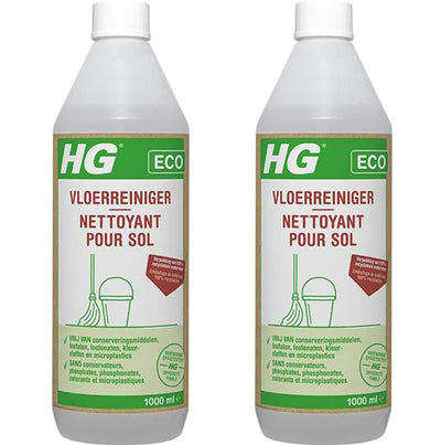 HG eco vloerreiniger 2 stuks met gratis KwastenDiscounter spons – milieuvriendelijke reiniger voor alle soorten vloeren

