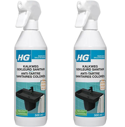 HG kalkweg gekleurd sanitair 2 stuks met gratis KwastenDiscounter spons – effectief voor het verwijderen van kalk en vuil op gekleurd sanitair

