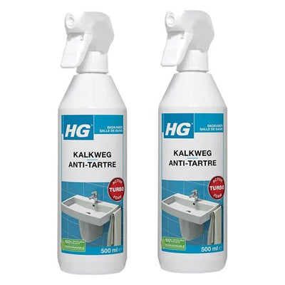 HG Kalkweg schuimspray 2 stuks met gratis KwastenDiscounter spons – krachtige reiniger tegen kalk- en zeepresten in badkamer en keuken
