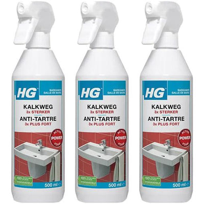 HG kalkweg schuimspray 3x sterker 3 stuks met gratis KwastenDiscounter spons – krachtige schuimspray voor het verwijderen van kalkaanslag
